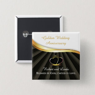 Golden 50th Wedding Religious Anniversary  2 Inch Square Button
