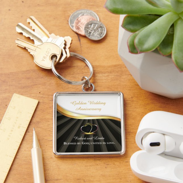 Golden 50th Wedding Religious Anniversary  Keychain (Desk)