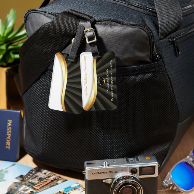 Golden 50th Wedding Religious Anniversary Luggage Tag (Front & Back)