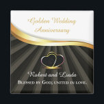 Golden 50th Wedding Religious Anniversary  Magnet<br><div class="desc">This congratulations gift item is the perfect way to commemorate a couple's 50th wedding anniversary with a religious touch. The design features two heart rings intertwined with a gold look on a black background, symbolizing the couple's enduring love and commitment to each other. together. It evokes a sense of divine...</div>