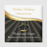 Golden 50th Wedding Religious Anniversary  Magnet<br><div class="desc">This congratulations gift item is the perfect way to commemorate a couple's 50th wedding anniversary with a religious touch. The design features two heart rings intertwined with a gold look on a black background, symbolizing the couple's enduring love and commitment to each other. together. It evokes a sense of divine...</div>