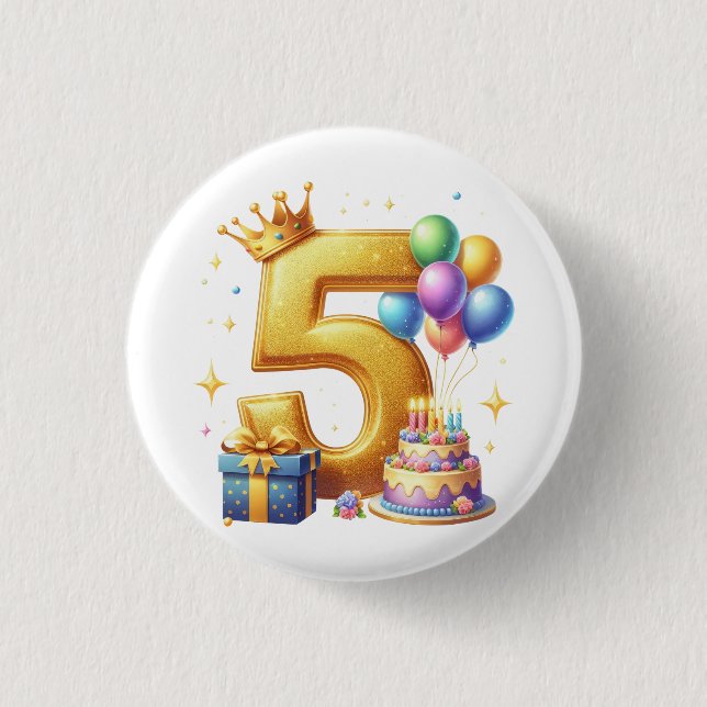 Golden 5th Birthday 1 Inch Round Button (Front)