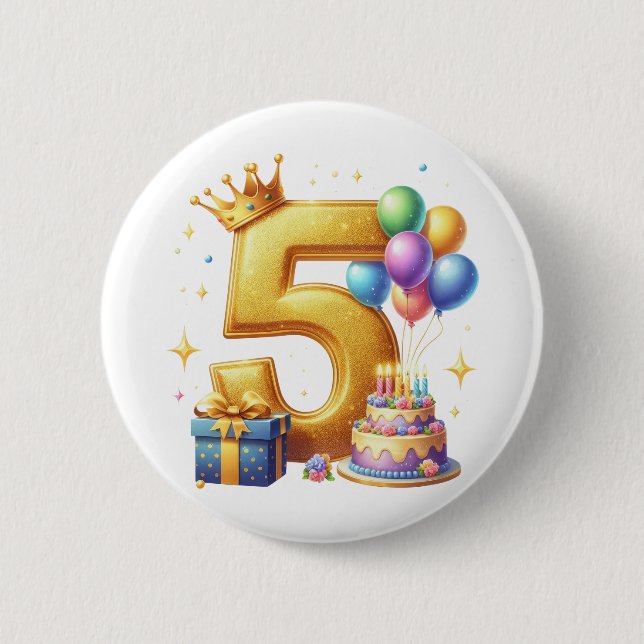 Golden 5th Birthday 2 Inch Round Button (Front)