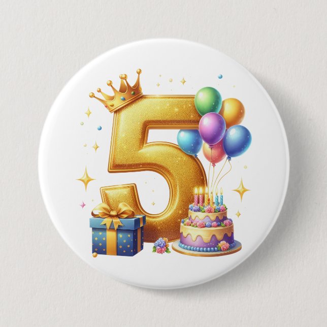 Golden 5th Birthday 3 Inch Round Button (Front)