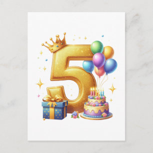 Golden 5th Birthday Holiday Postcard