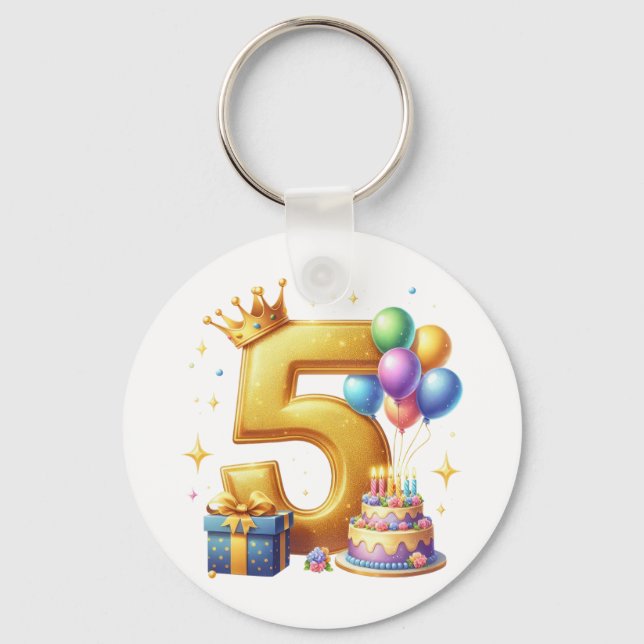 Golden 5th Birthday Keychain (Front)