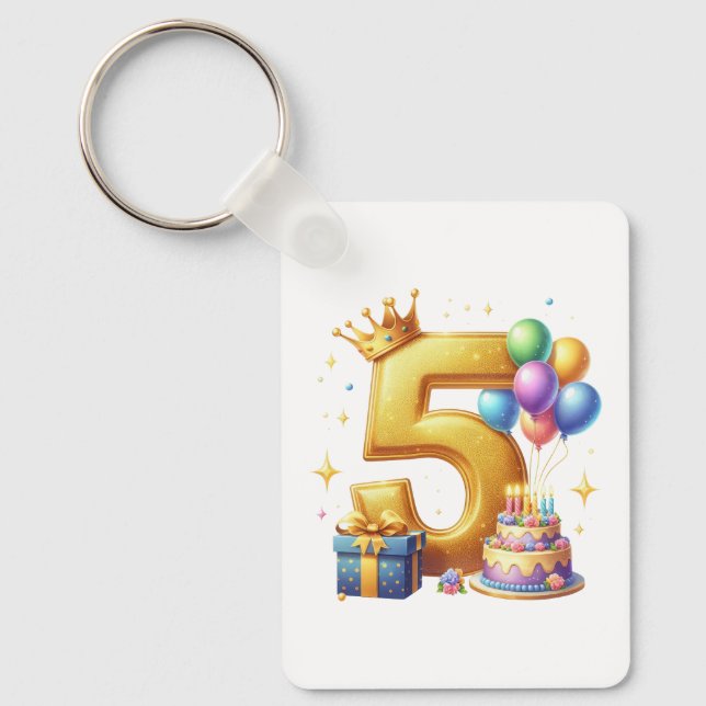 Golden 5th Birthday Keychain (Front)
