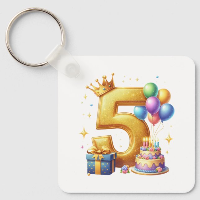 Golden 5th Birthday Keychain (Front)