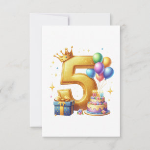 Golden 5th Birthday RSVP Card