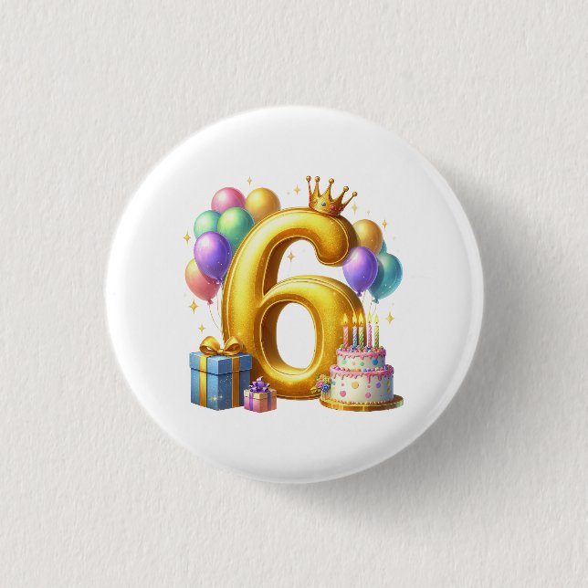 Golden 6th Birthday 1 Inch Round Button (Front)