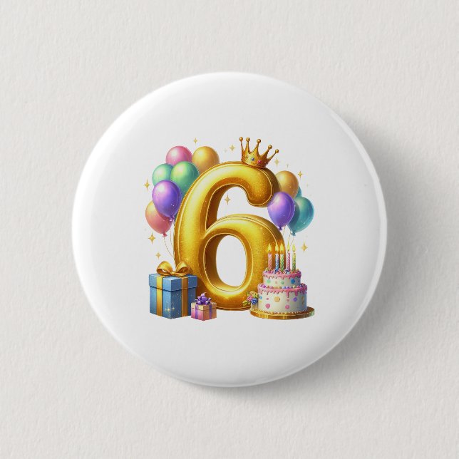 Golden 6th Birthday 2 Inch Round Button (Front)