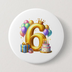 Golden 6th Birthday 3 Inch Round Button