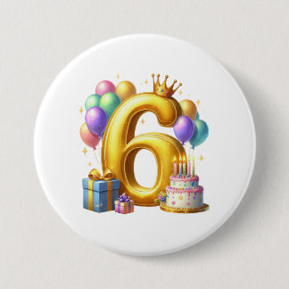 Golden 6th Birthday 3 Inch Round Button