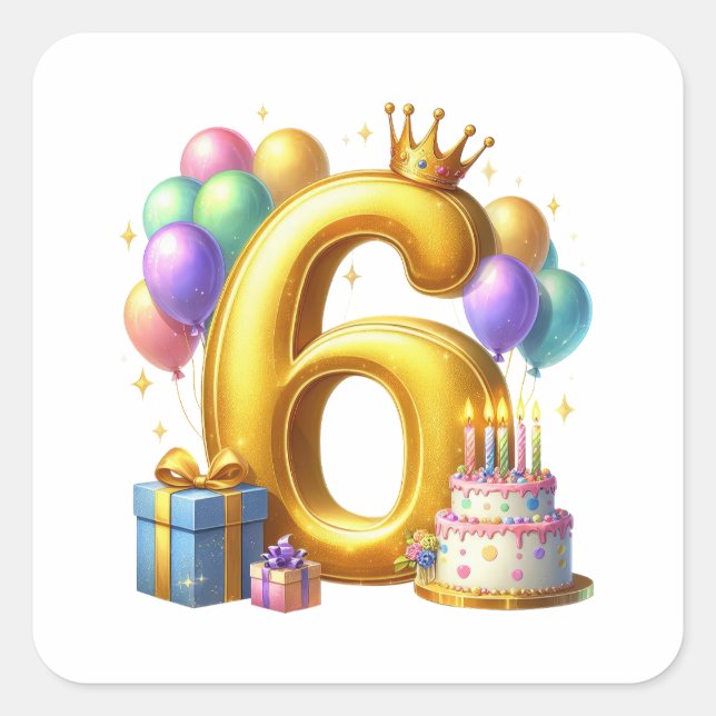 Golden 6th Birthday Square Sticker (Front)