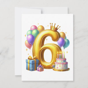 Golden 6th Birthday Thank You Card