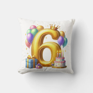 Golden 6th Birthday Throw Pillow
