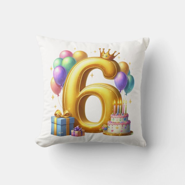 Golden 6th Birthday Throw Pillow (Front)