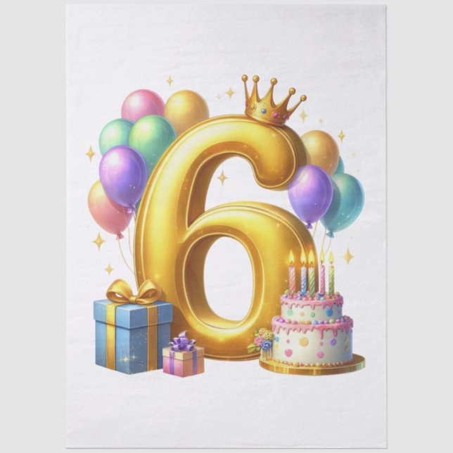 Golden 6th Birthday Tissue Paper (Front)