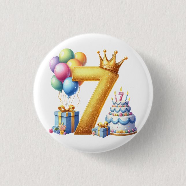 Golden 7th Birthday 1 Inch Round Button (Front)