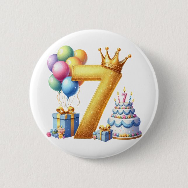 Golden 7th Birthday 2 Inch Round Button (Front)