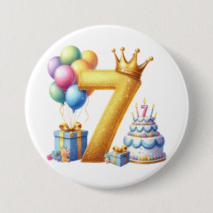Golden 7th Birthday 3 Inch Round Button