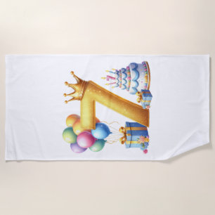 Golden 7th Birthday Beach Towel