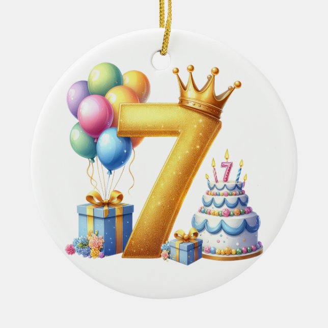 Golden 7th Birthday Ceramic Ornament (Front)