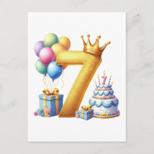 Golden 7th Birthday Holiday Postcard