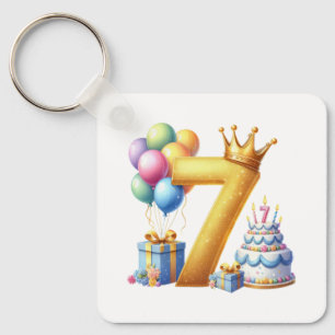 Golden 7th Birthday Keychain