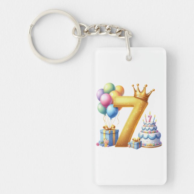 Golden 7th Birthday Keychain (Front)