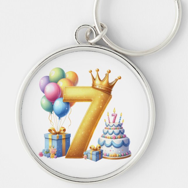 Golden 7th Birthday Keychain (Front)