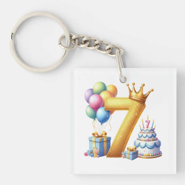 Golden 7th Birthday Keychain (Front)