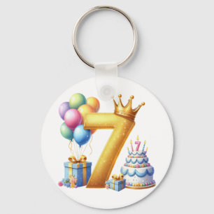 Golden 7th Birthday Keychain