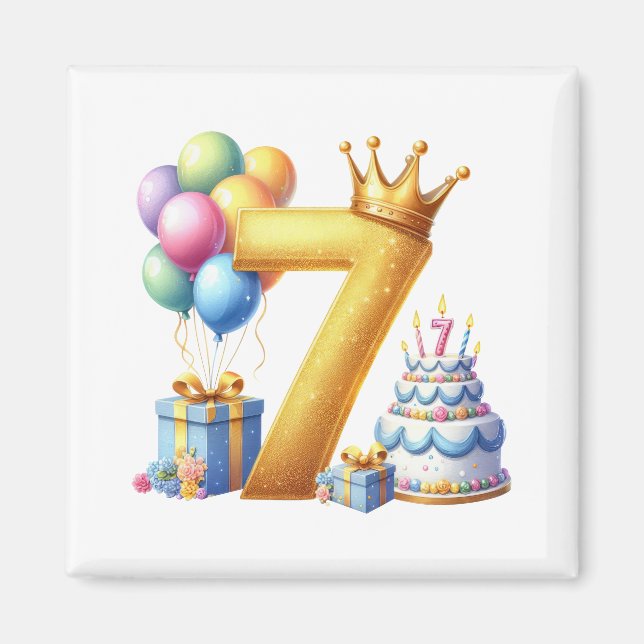 Golden 7th Birthday Magnet (Front)