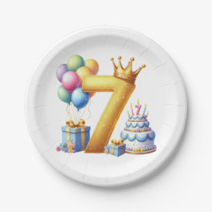 Golden 7th Birthday Paper Plate