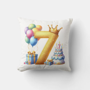Golden 7th Birthday Throw Pillow