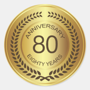 Golden 80th Anniversary with laurel wreath Sticker
