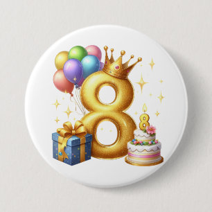 Golden 8th Birthday 3 Inch Round Button