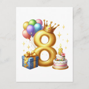 Golden 8th Birthday Announcement Postcard