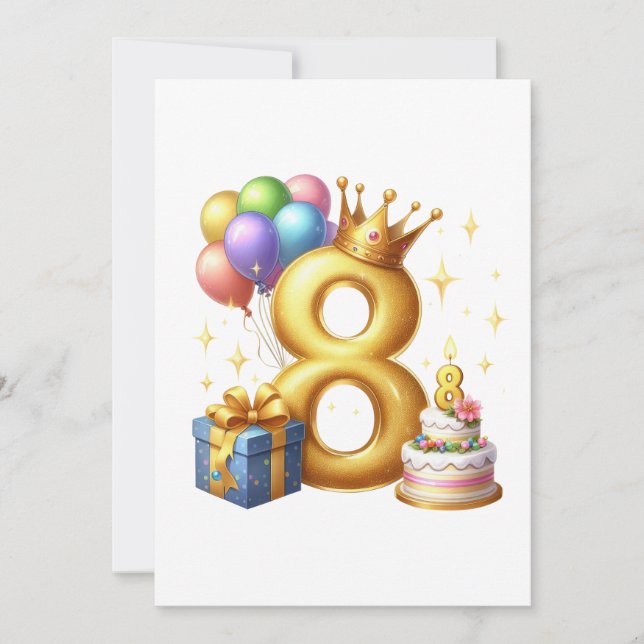Golden 8th Birthday Card (Front)