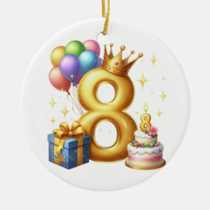 Golden 8th Birthday Ceramic Ornament
