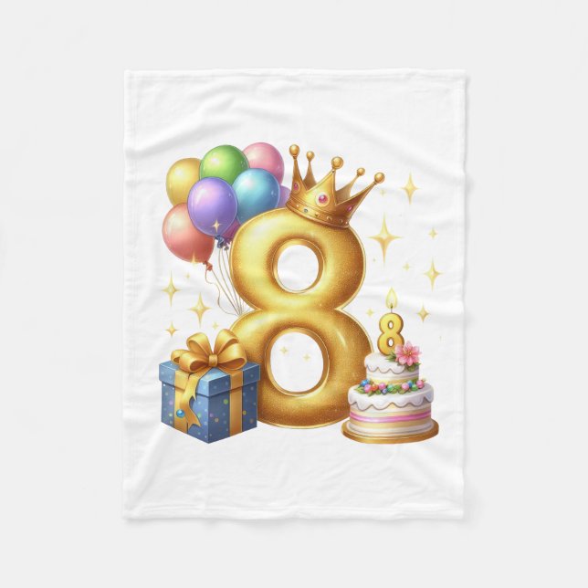 Golden 8th Birthday Fleece Blanket (Front)