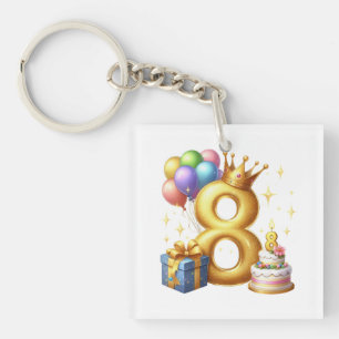 Golden 8th Birthday Keychain