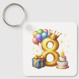 Golden 8th Birthday Keychain