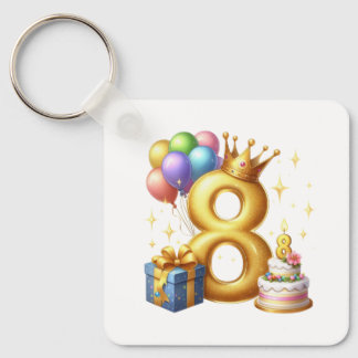 Golden 8th Birthday Keychain