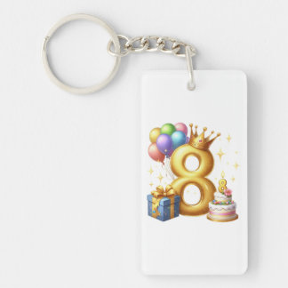 Golden 8th Birthday Keychain