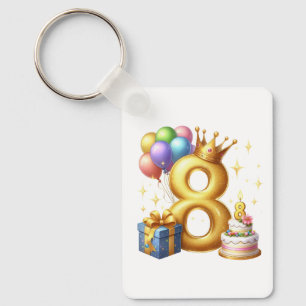 Golden 8th Birthday Keychain
