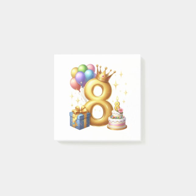 Golden 8th Birthday Post-it Notes (Front)