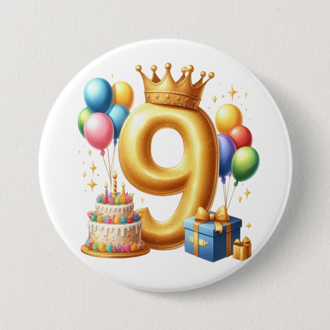 Golden 9th Birthday 3 Inch Round Button (Front)