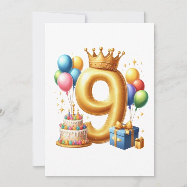 Golden 9th Birthday Card (Front)
